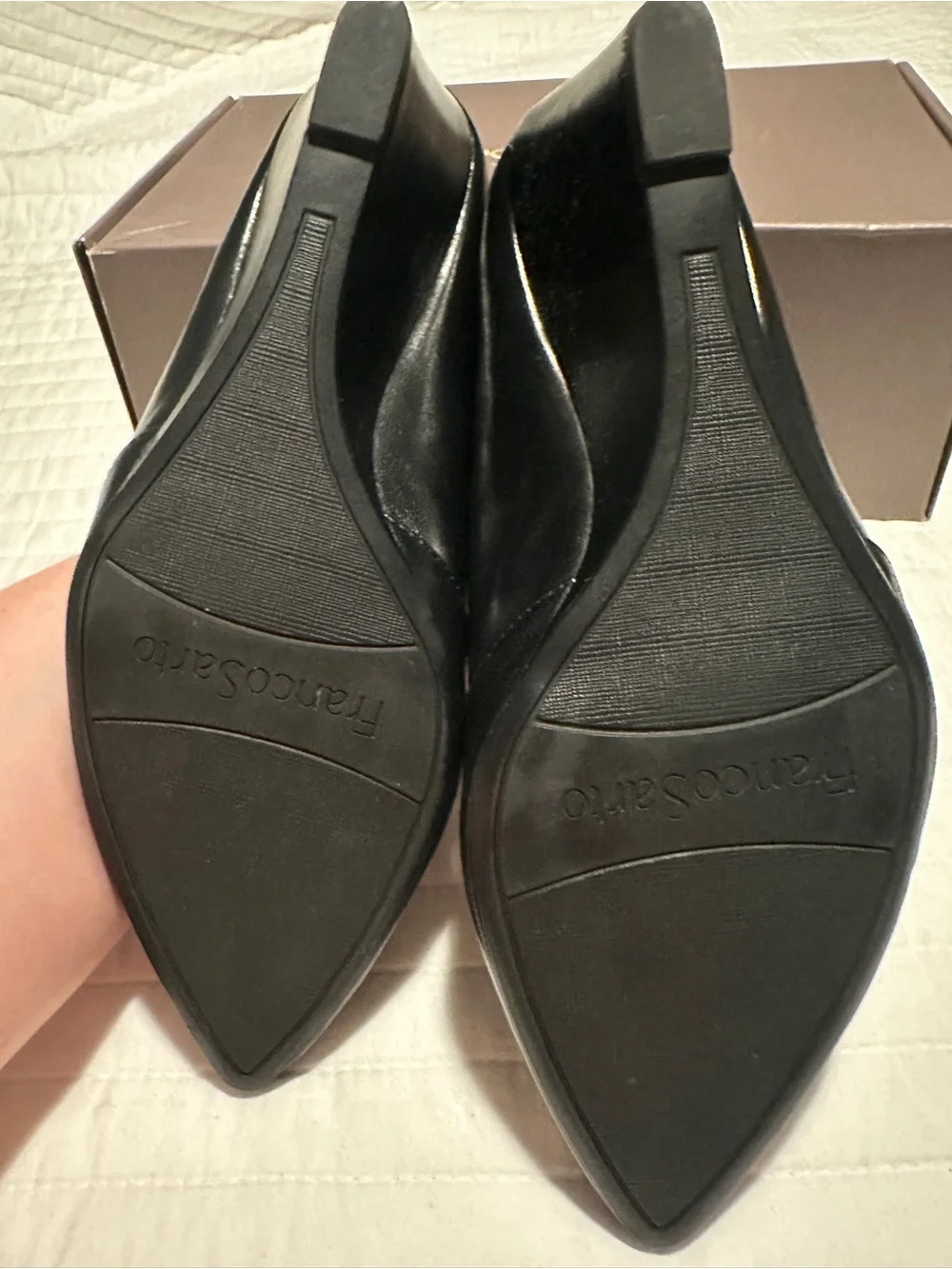 Franco Sarto black leather wedges